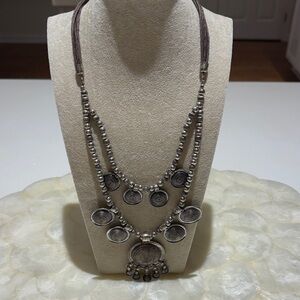 Beautiful Avant Garde leather pewter tone necklace